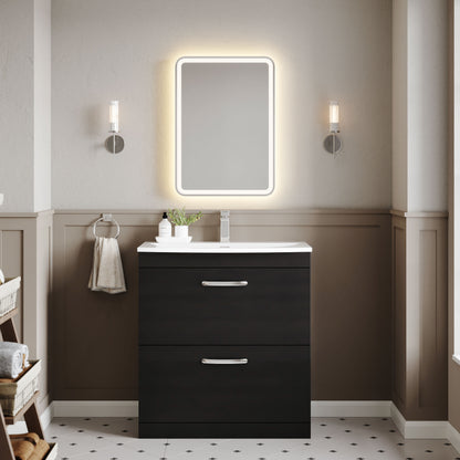 Nuie Athena 800mm Charcoal Black 2 Drawer Floor Standing Vanity Unit With 1 Tap Hole Basin