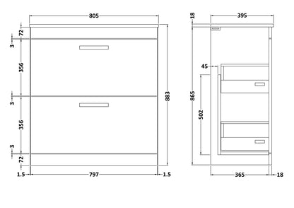 Nuie Athena 800mm 2 Drawer Floor Standing Vanity Unit With 1 Tap Hole Basin