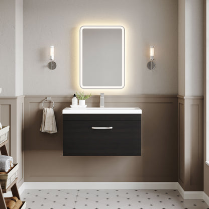 Nuie Athena 800mm Charcoal Black Wall Hung Single Drawer Vanity Unit With 1 Tap Hole Basin