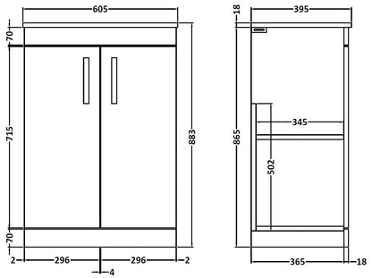 Nuie Athena 600mm Floor Standing 2 Door Vanity Unit With Worktop