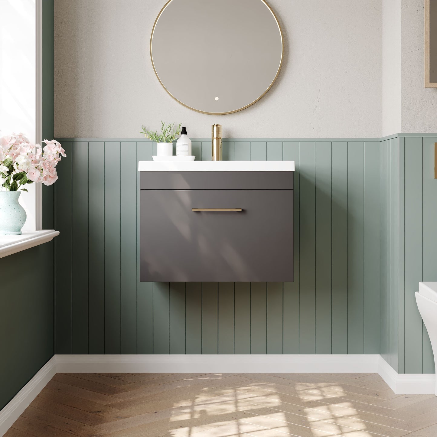 Nuie Athena 600mm Wall Hung Vanity Unit With Basin and Handle