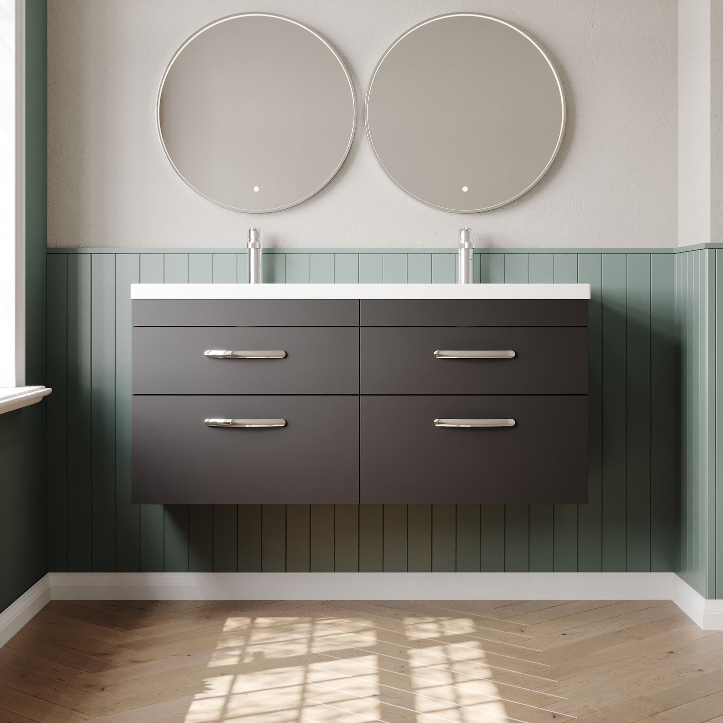 Nuie Athena 1200mm Wall Hung Vanity Unit With Twin Basin