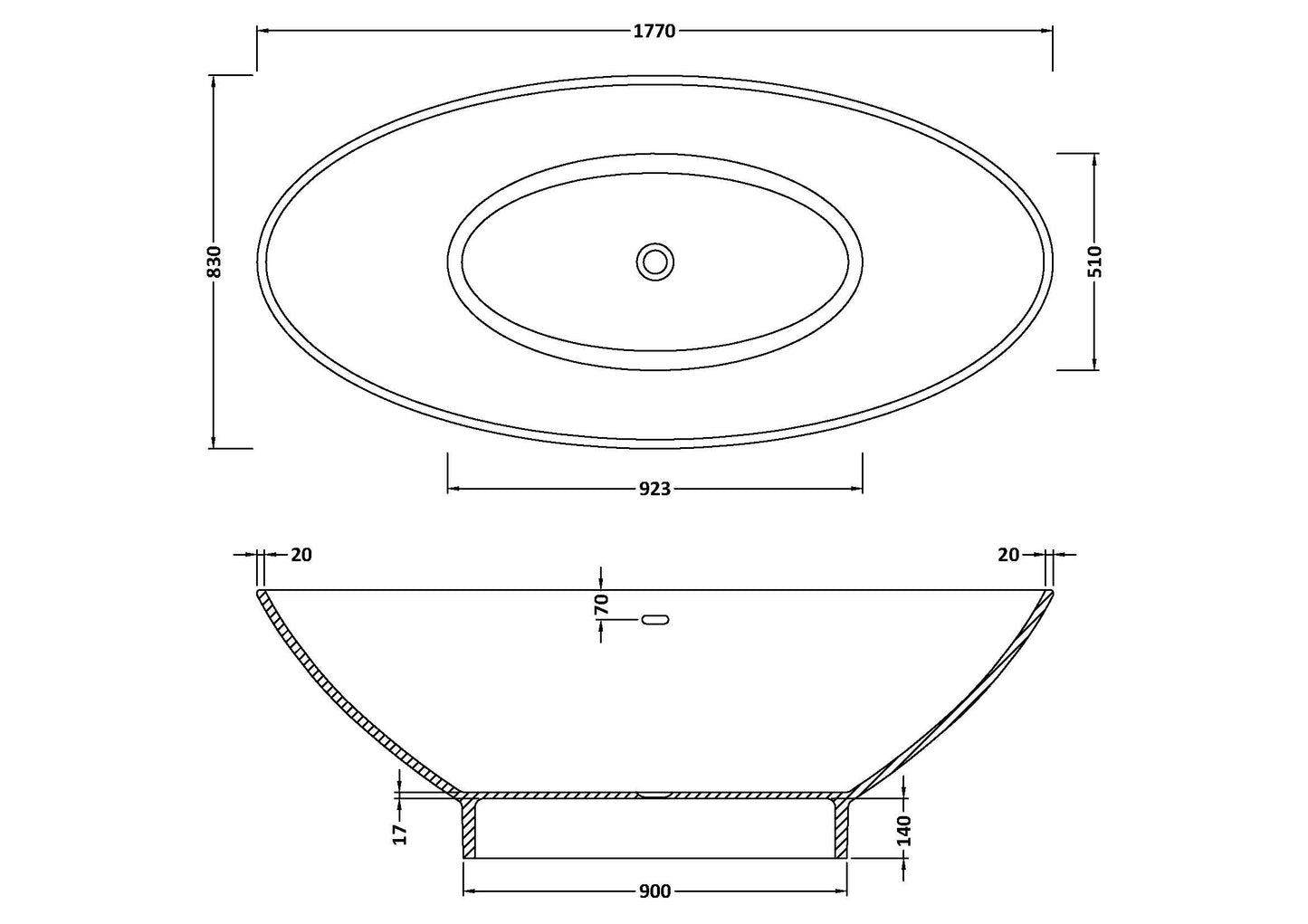 BC Designs Tasse 1770mm Matt White Freestanding Bath
