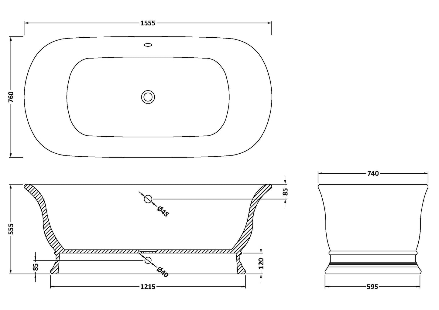 BC Designs Bampton 1555mm Polished White Freestanding Bath
