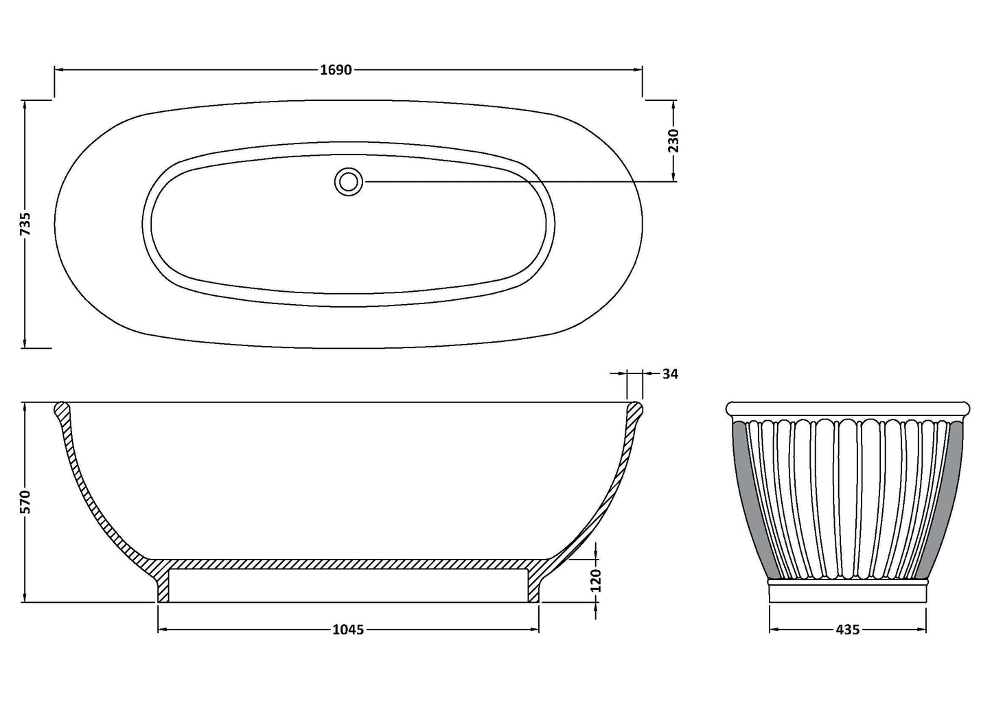 BC Designs Casini 1690mm Polished/Matt White Freestanding Bath
