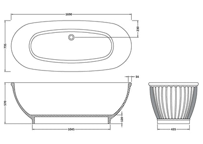 BC Designs Casini 1690mm Polished/Matt White Freestanding Bath