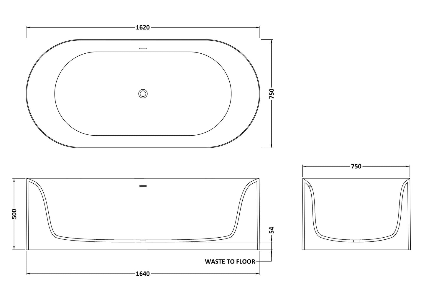 BC Designs Portman 1620mm Matt White Freestanding Bath
