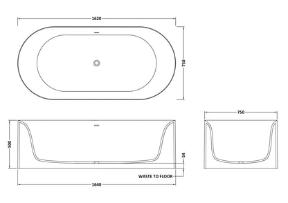 BC Designs Portman 1620mm Matt White Freestanding Bath