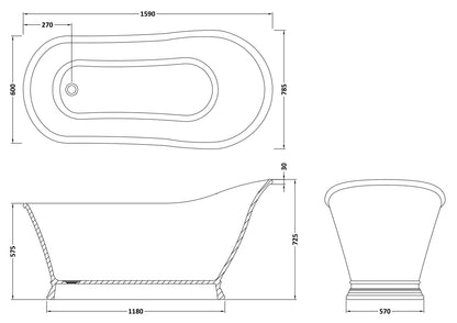 BC Designs Cian 1590mm Polished White Freestanding Bath