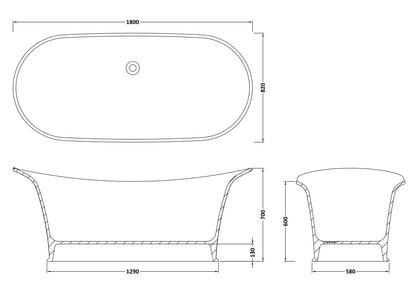 BC Designs Wivenhoe 1800mm Matt White Freestanding Bath