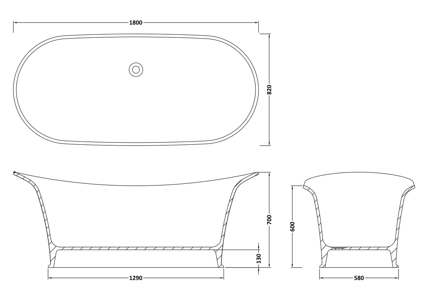 BC Designs Wivenhoe 1800mm Polished White Freestanding Bath