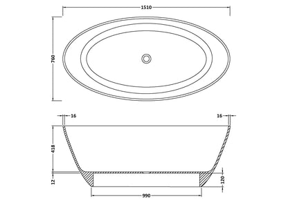 BC Designs Esseta 1510mm Polished White Freestanding Bath