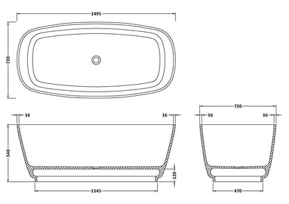 BC Designs Divita 1495mm Polished White Freestanding Bath