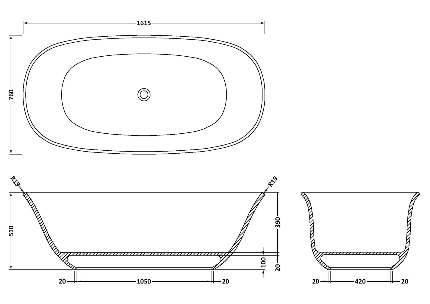 BC Designs Omnia 1615mm Freestanding Bath