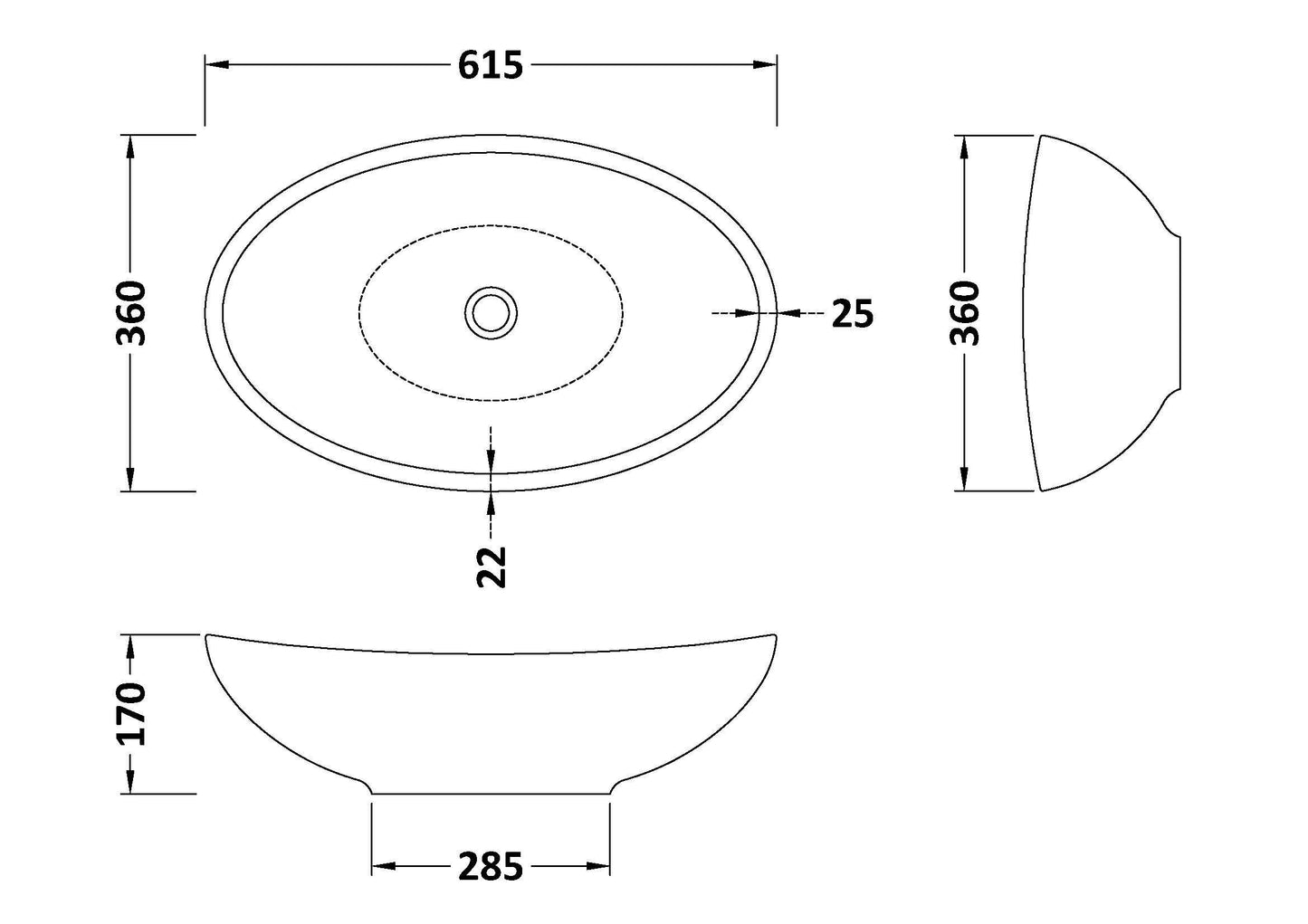 Kurv Curved Countertop Basin 615mm x 360mm - No Waste