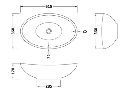 Kurv Curved Countertop Basin 615mm x 360mm - No Waste