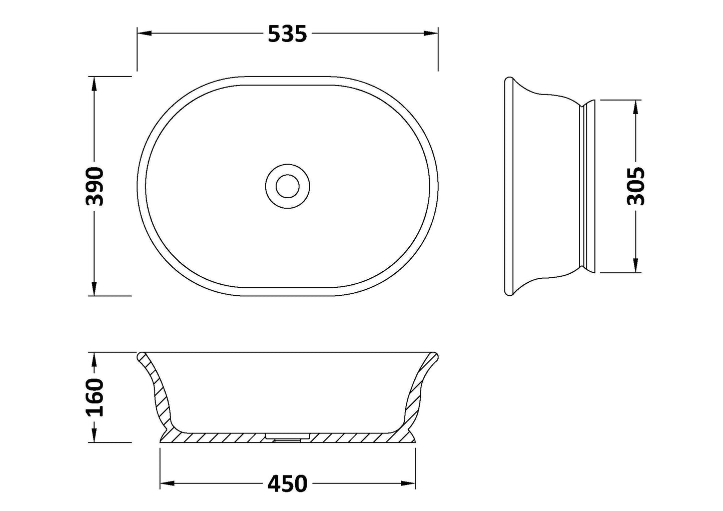 Bampton Soft Square Countertop Basin 535mm x 390mm - No Waste