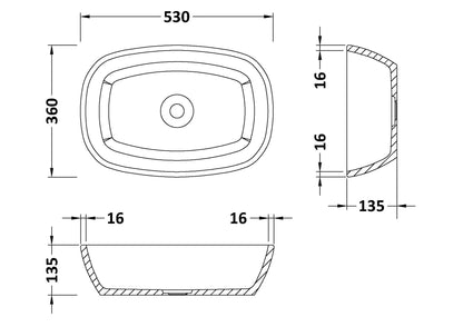 Vive Soft Square Basin 530mm x 360mm - No Waste