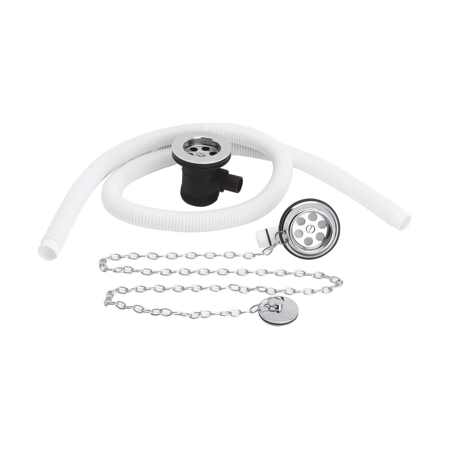 [BABW329] Extended Retainer Bath Waste with Overflow, Plug and Link Chain Waste for Baths up to 20mm Thick - Chrome - Cutout