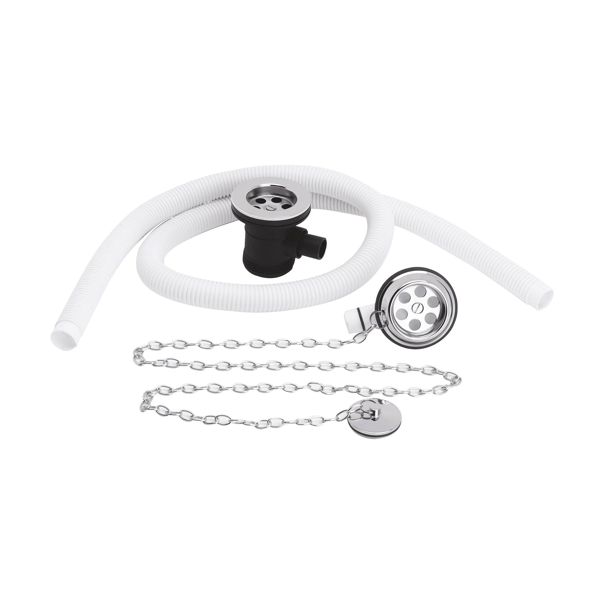 [BABW329] Extended Retainer Bath Waste with Overflow, Plug and Link Chain Waste for Baths up to 20mm Thick - Chrome - Cutout