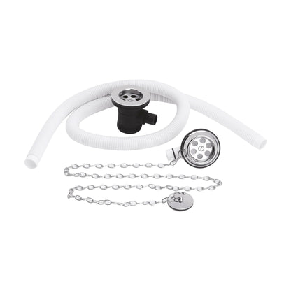 [BABW329] Extended Retainer Bath Waste with Overflow, Plug and Link Chain Waste for Baths up to 20mm Thick - Chrome - Cutout