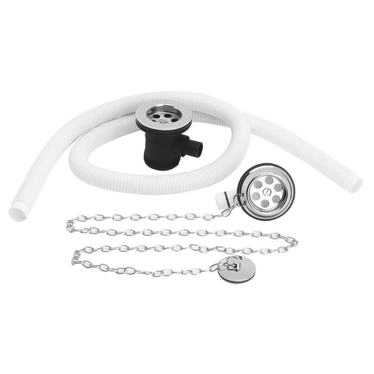 Extended Retainer Bath Waste with Overflow, Plug and Link Chain Waste for Baths up to 20mm Thick - Chrome