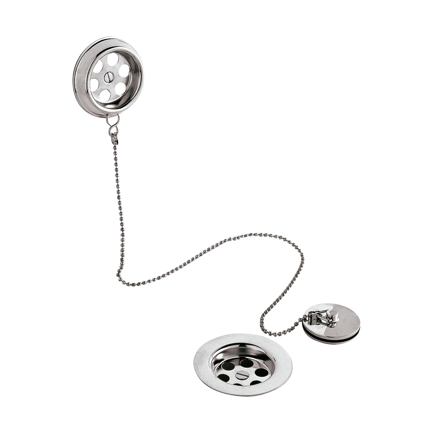 [BABW347] Balterley Round Bath Waste with Overflow, Brass Plug and Ball Chain, for Baths up to 20mm - Chrome - Cutout