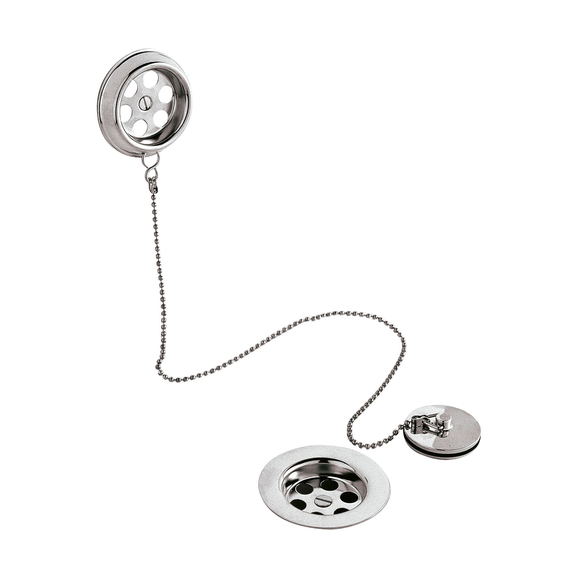 [BABW347] Balterley Round Bath Waste with Overflow, Brass Plug and Ball Chain, for Baths up to 20mm - Chrome - Cutout