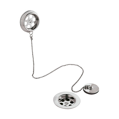 [BABW347] Balterley Round Bath Waste with Overflow, Brass Plug and Ball Chain, for Baths up to 20mm - Chrome - Cutout