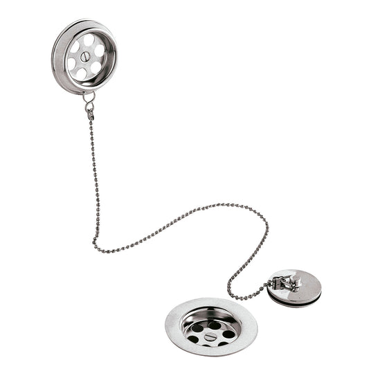 Balterley Round Bath Waste with Overflow, Brass Plug and Ball Chain, for Baths up to 20mm - Chrome
