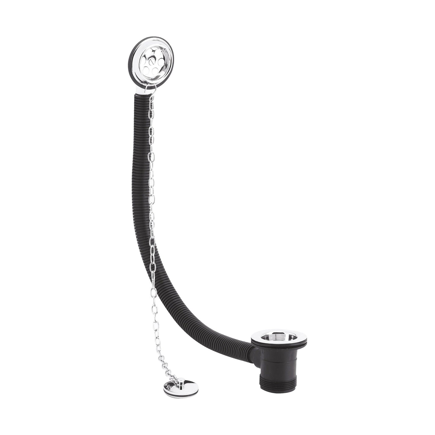 [BABW348] Balterley Round Bath Waste with Overflow, Brass Plug and Link Chain, for Baths up to 20mm - Chrome - Cutout