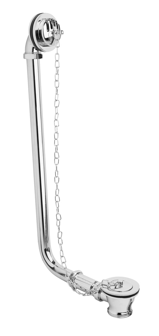 Traditional Exposed Bath Waste with Overflow, Suitable for Baths up to 20mm Thick, 465 x 70 x 220mm - Chrome