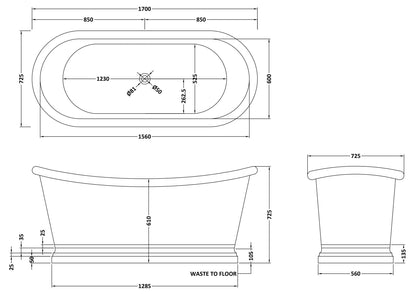 BC Designs Inner 1700mm Brass Boat Freestanding Bath