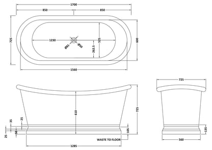 BC Designs Inner 1700mm Copper Boat Freestanding Bath