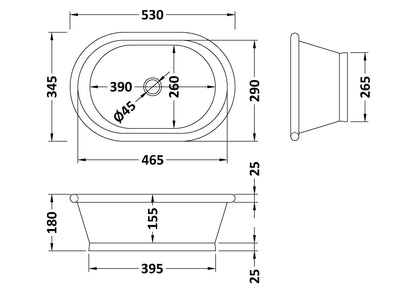 Copper Basins Oval Countertop Basin with Copper Outer/Inner