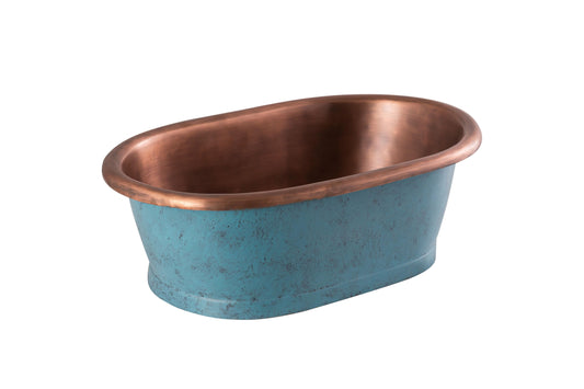 Copper Basins Oval Countertop Basin with Copper Inner, Patinata Outer