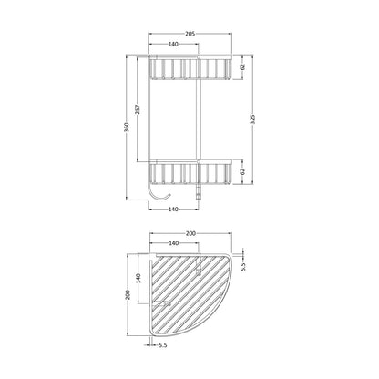 [BACB308] Large 2 Tier Corner Basket - Technical Drawing