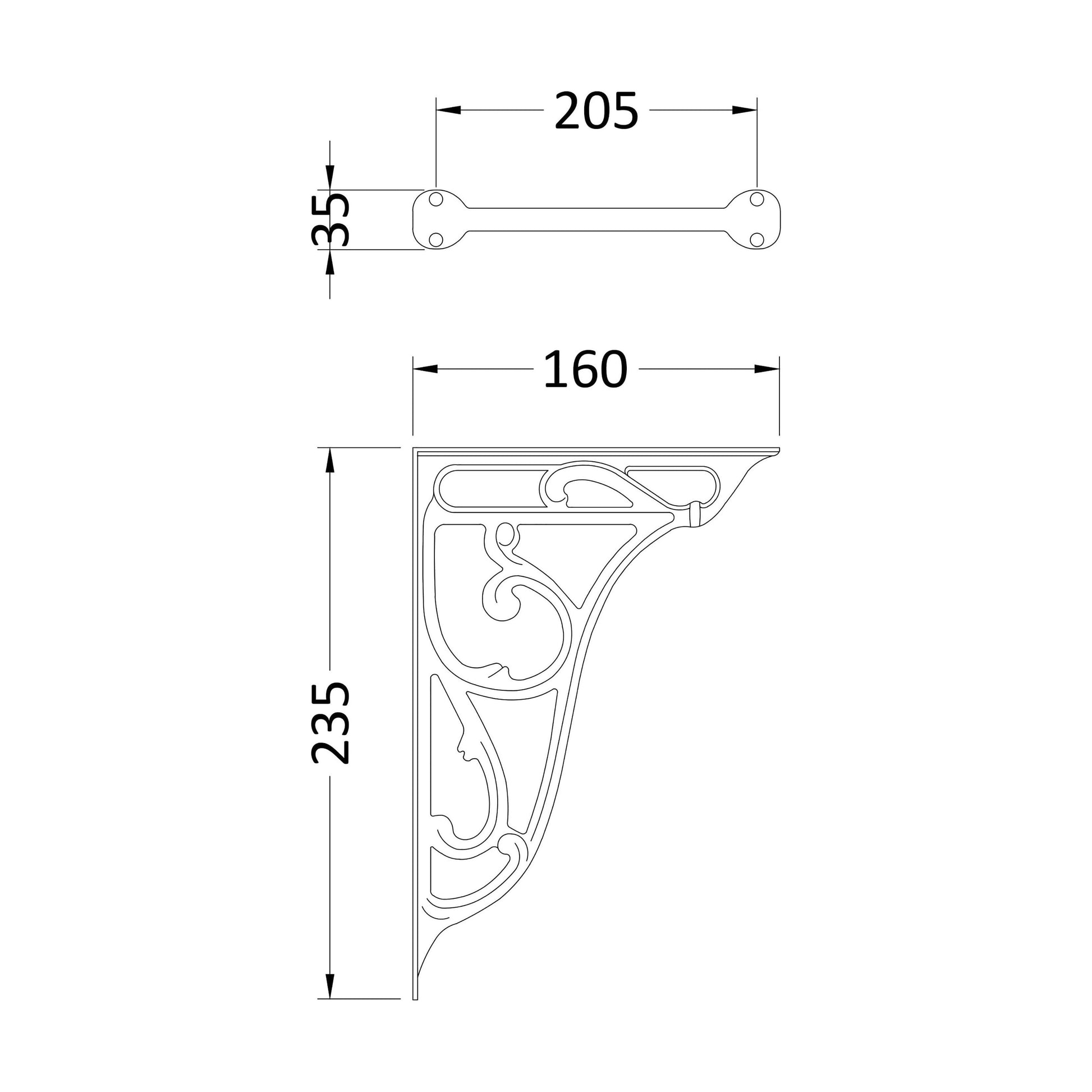 [BACB322] Balterley Traditional Ceramic Accessories Ornate Cistern Brackets - Chrome - Technical Drawing