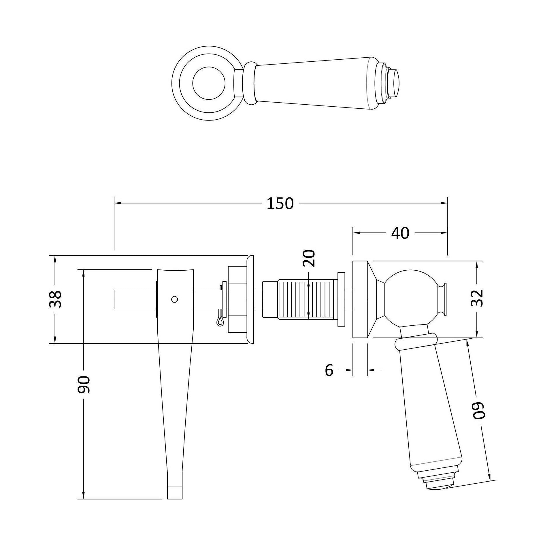 [BACL370] White WC Ceramic Lever - Technical Drawing
