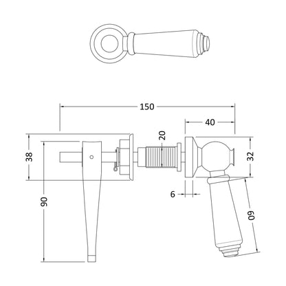 [BACL470] Black Ceramic Handle WC Lever - Technical Drawing