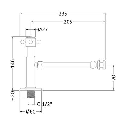 [BACV315] Balterley Traditional Ceramic Accessories Cistern Cut-Off Valve - Chrome - Technical Drawing