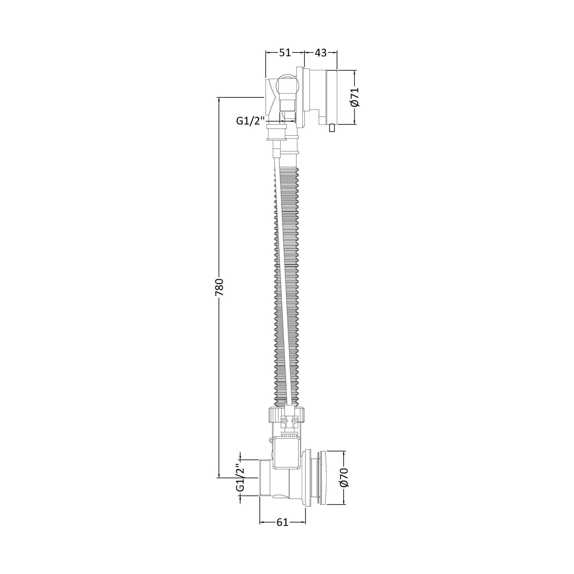 [BAFF358] Balterley Free Bath Filler with Push Button Waste, Built-in Overflow, Set of 2 - Chrome Finish - Technical Drawing