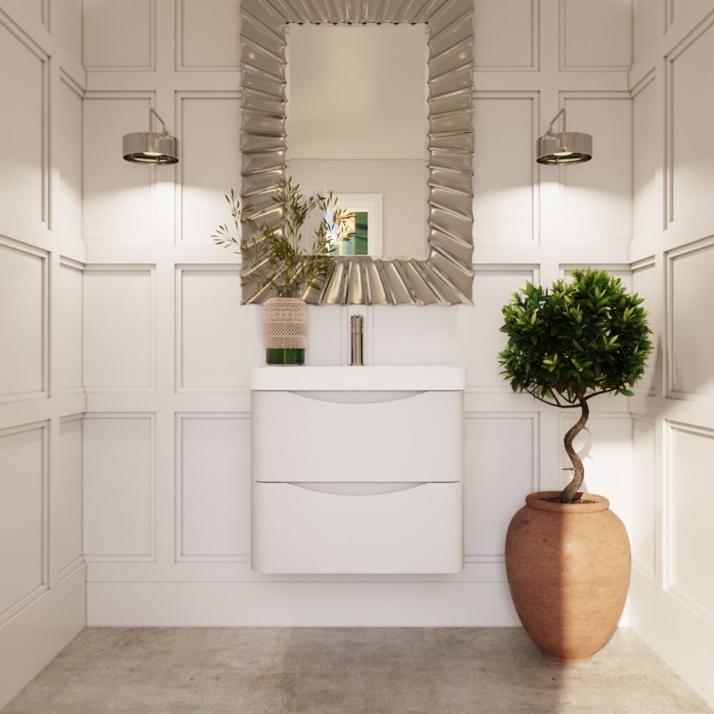 [BAL102B] Dunwood Contemporary Wall Hung 2 Drawer Vanity Basin Unit, Choice of Size and Colour - Lifestyle 1