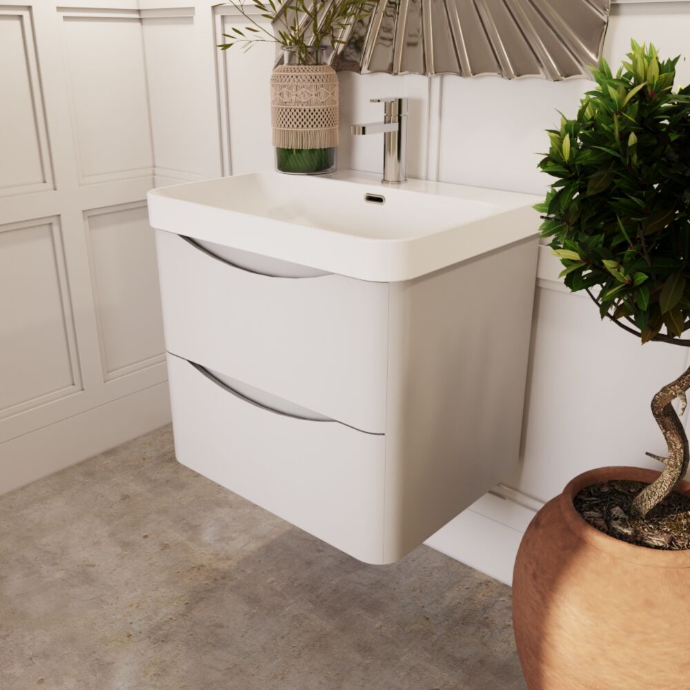 [BAL102B] Dunwood Contemporary Wall Hung 2 Drawer Vanity Basin Unit, Choice of Size and Colour - Lifestyle 3