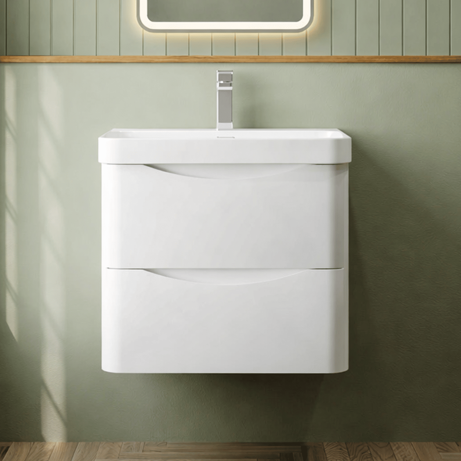 [BAL102B] Dunwood Contemporary Wall Hung 2 Drawer Vanity Basin Unit, Choice of Size and Colour - Silo
