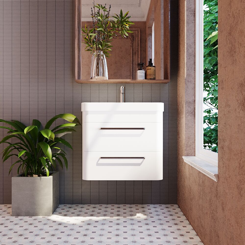 [BAL102C] Croxden Modern Wall Hung Vanity Basin Unit with Soft Close Drawers - 600mm or 800mm - Lifestyle 1