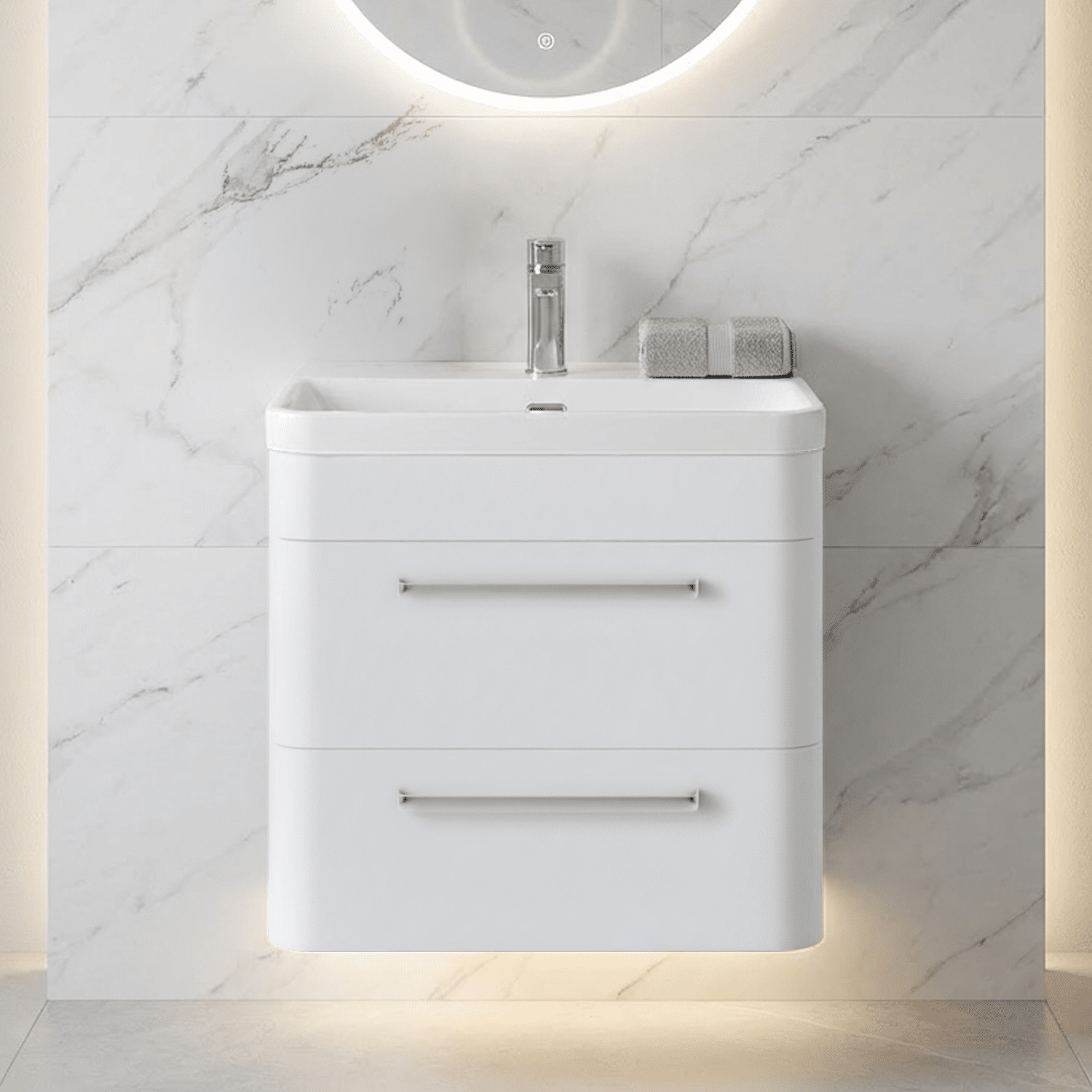 [BAL102C] Croxden Modern Wall Hung Vanity Basin Unit with Soft Close Drawers - 600mm or 800mm - Silo