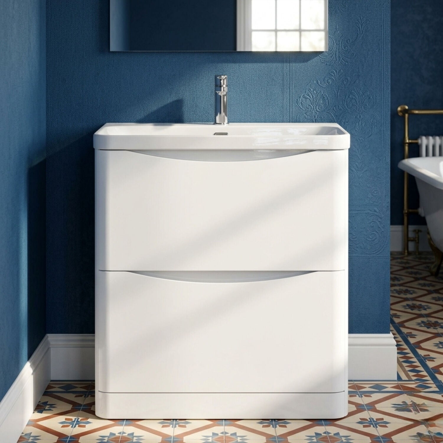 [BAL103B] Dunwood Floor Standing 2 Drawer Vanity Unit with Thin Edge Basin - Choice of Colour and Size - Silo