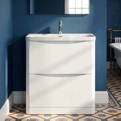 [BAL103B] Dunwood Floor Standing 2 Drawer Vanity Unit with Thin Edge Basin - Choice of Colour and Size - Silo