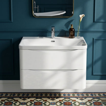 [BAL104B] Dunwood Contemporary Wall Hung 2 Drawer Vanity Basin Unit, Choice of Size and Colour - Silo